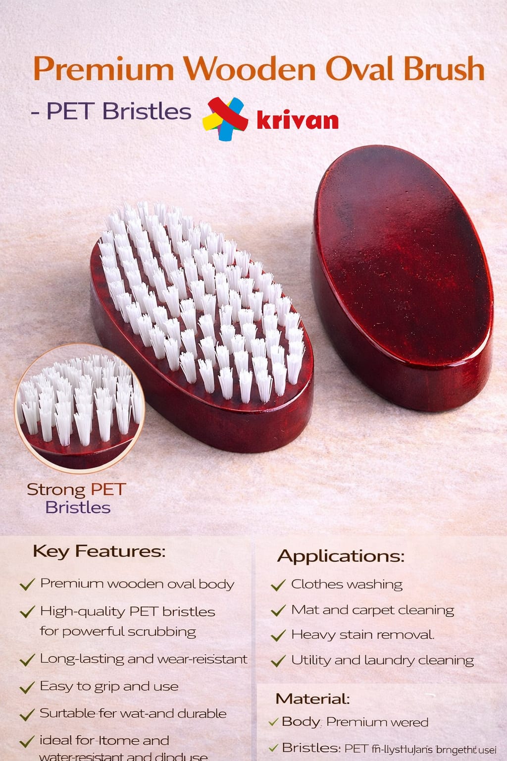 Premium Wooden Body Oval Brush – PET Bristles