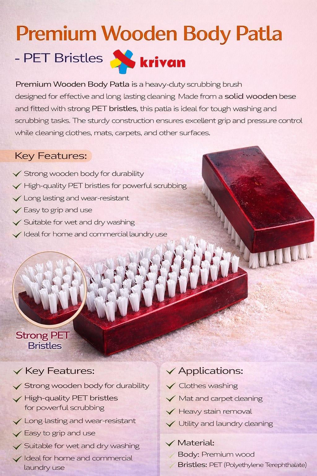 Premium Wooden Body Patla – PET Bristles
