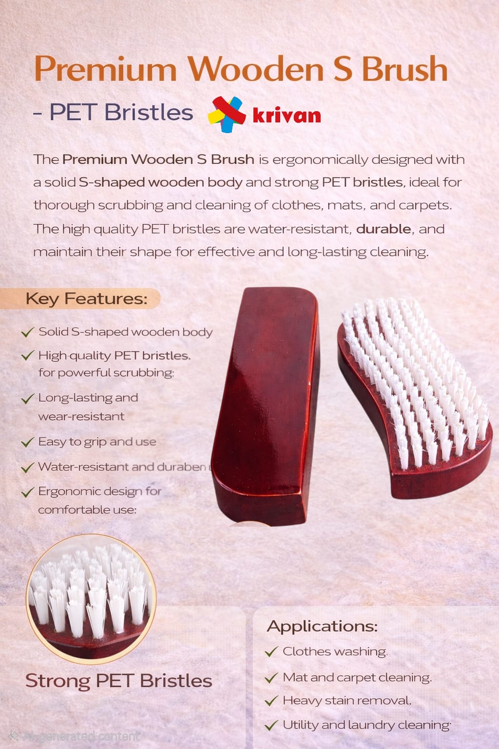 Premium Wooden Body S Brush – PET Bristles