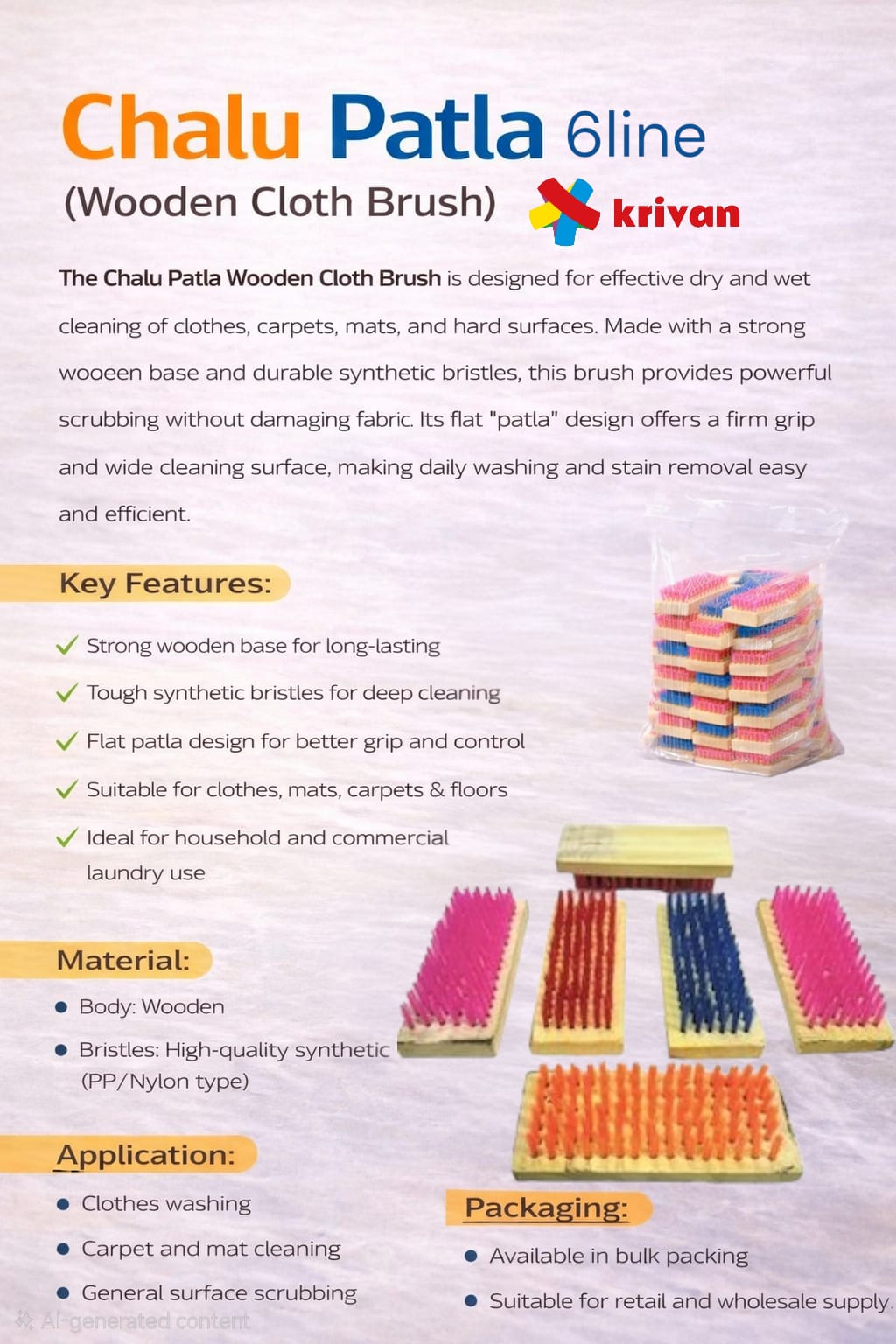 Chalu Patla 6Line Wooden Cloth Brush