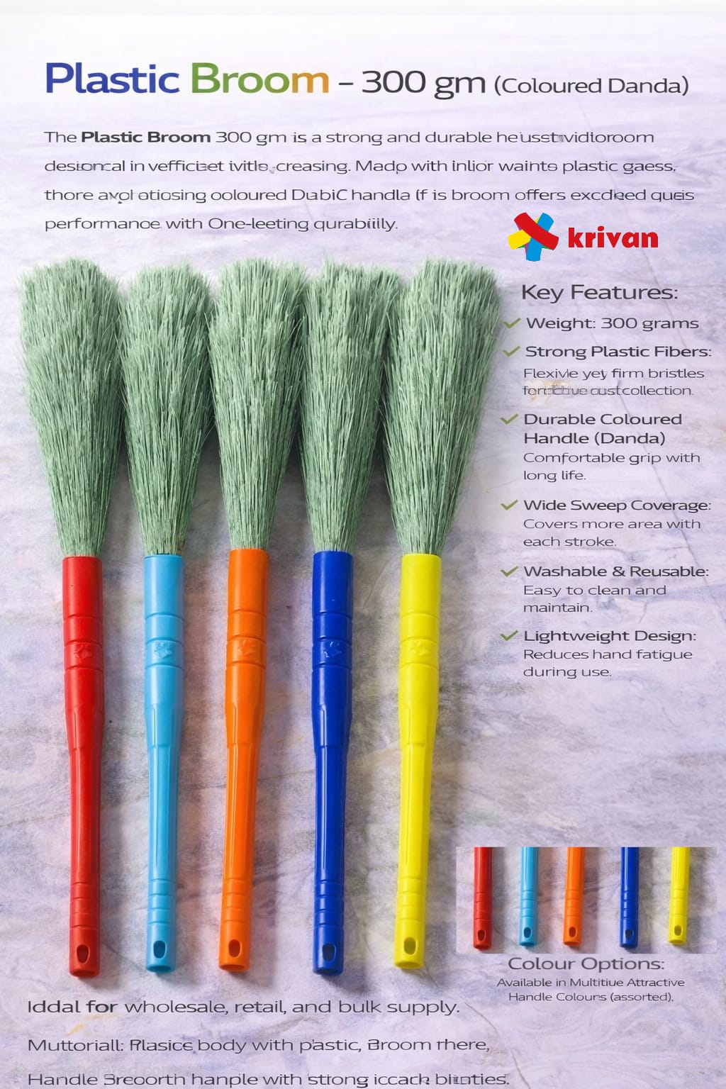 Plastic Broom – 300 gm (Coloured Danda)