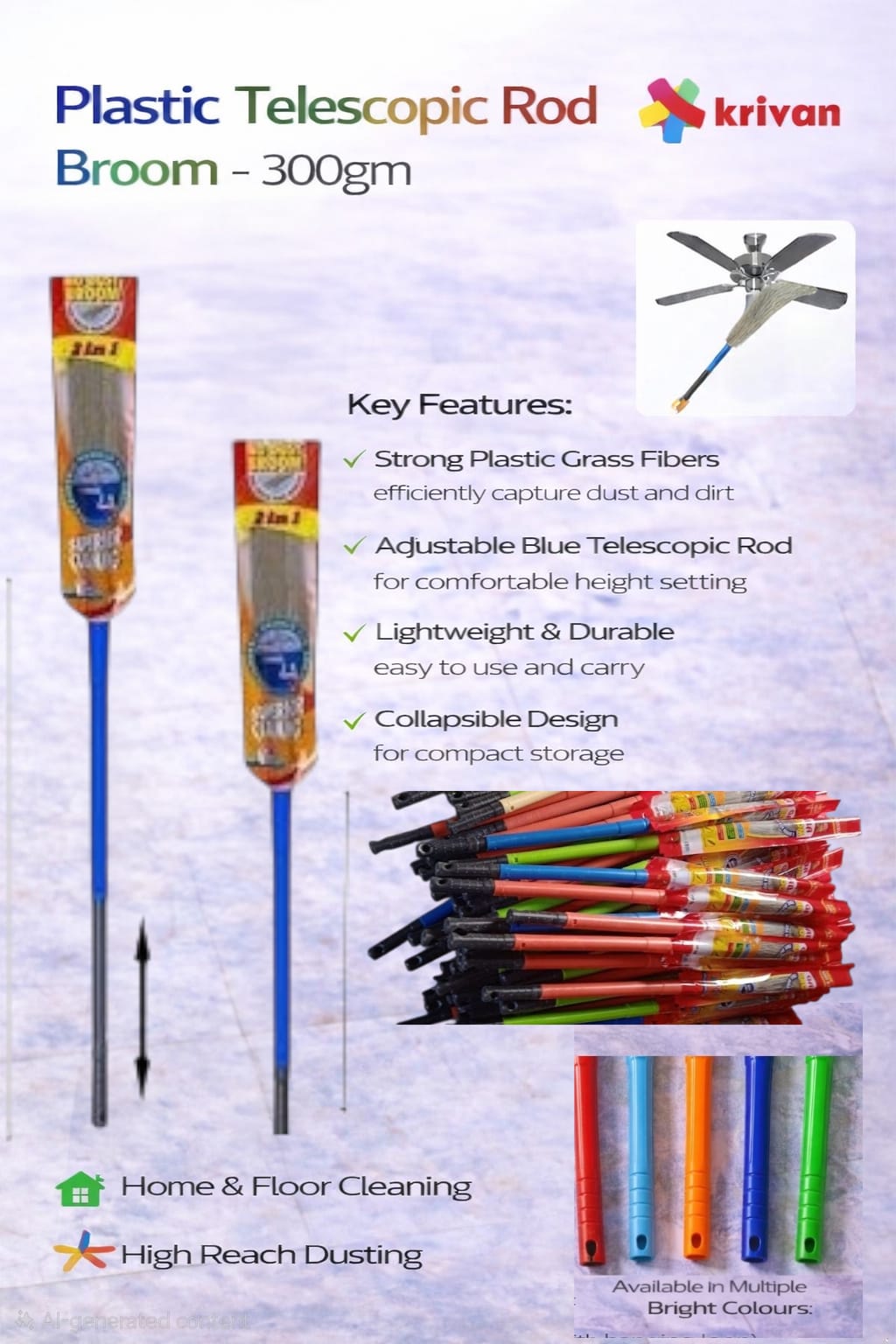 Plastic Telescopic Rod Broom – 300 gm