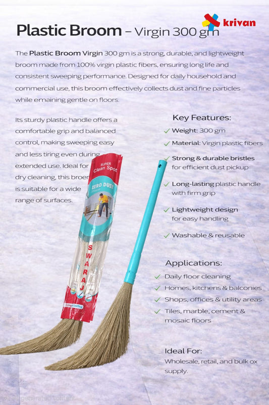 Virgin Plastic Broom – 300 gm (Coloured Danda)