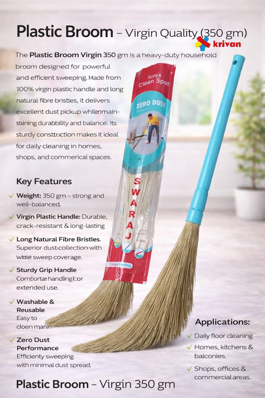 Virgin Plastic Broom – 350 gm (Coloured Danda)