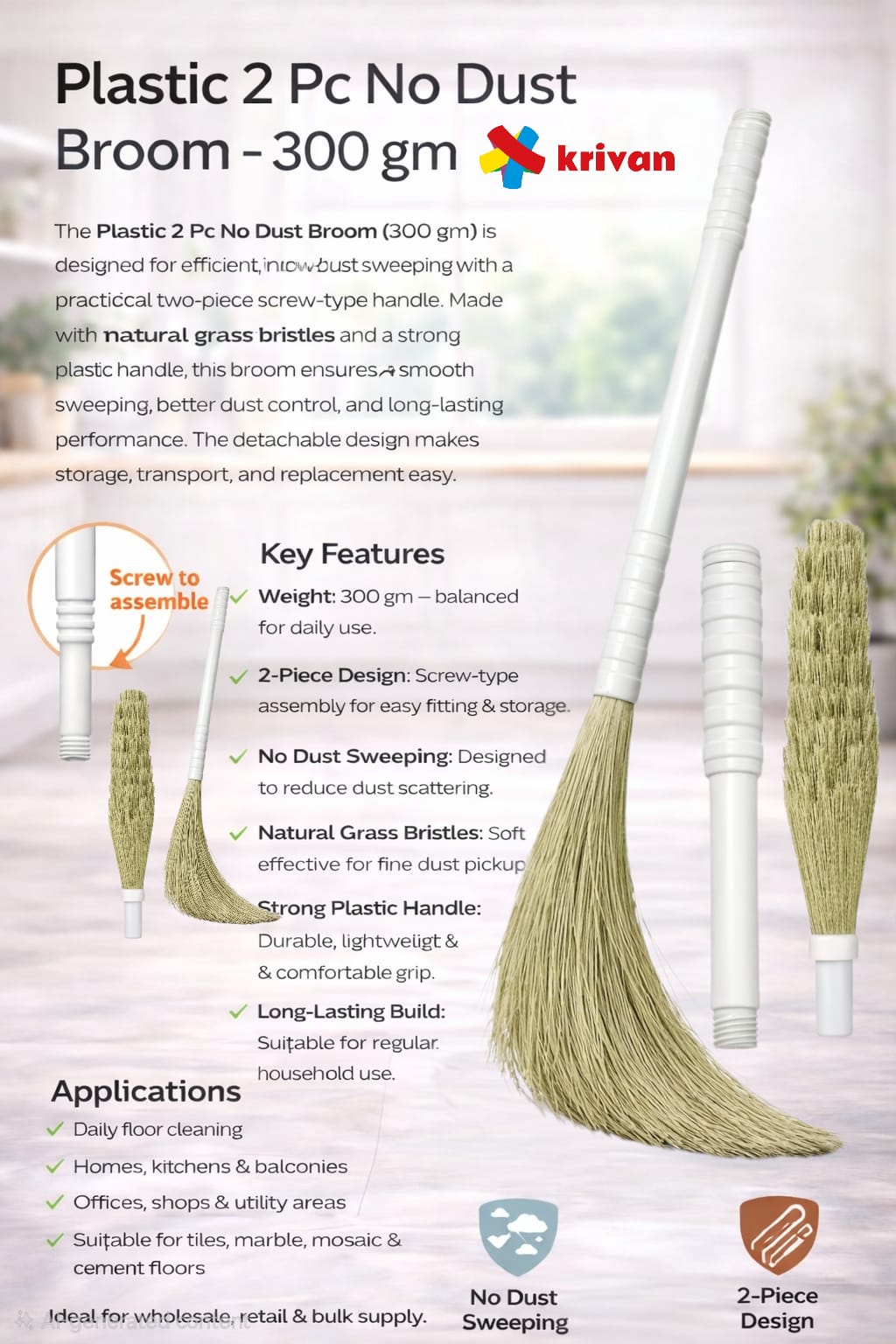 Plastic 2 Pc No Dust Broom – 300 gm