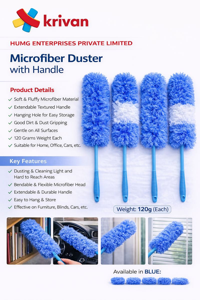 Krivan Microfiber Duster – Lightweight, Non-Slip & Washable