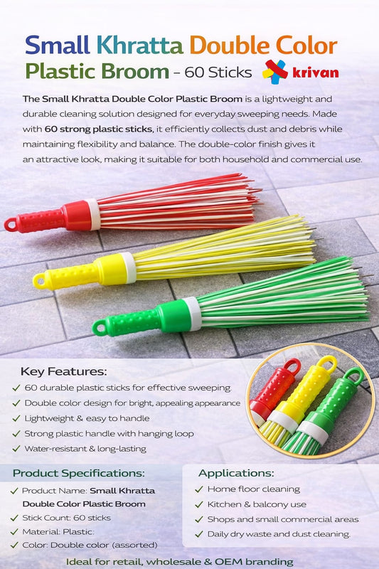 Small Khratta Plastic Broom – Double Color (60 Sticks)
