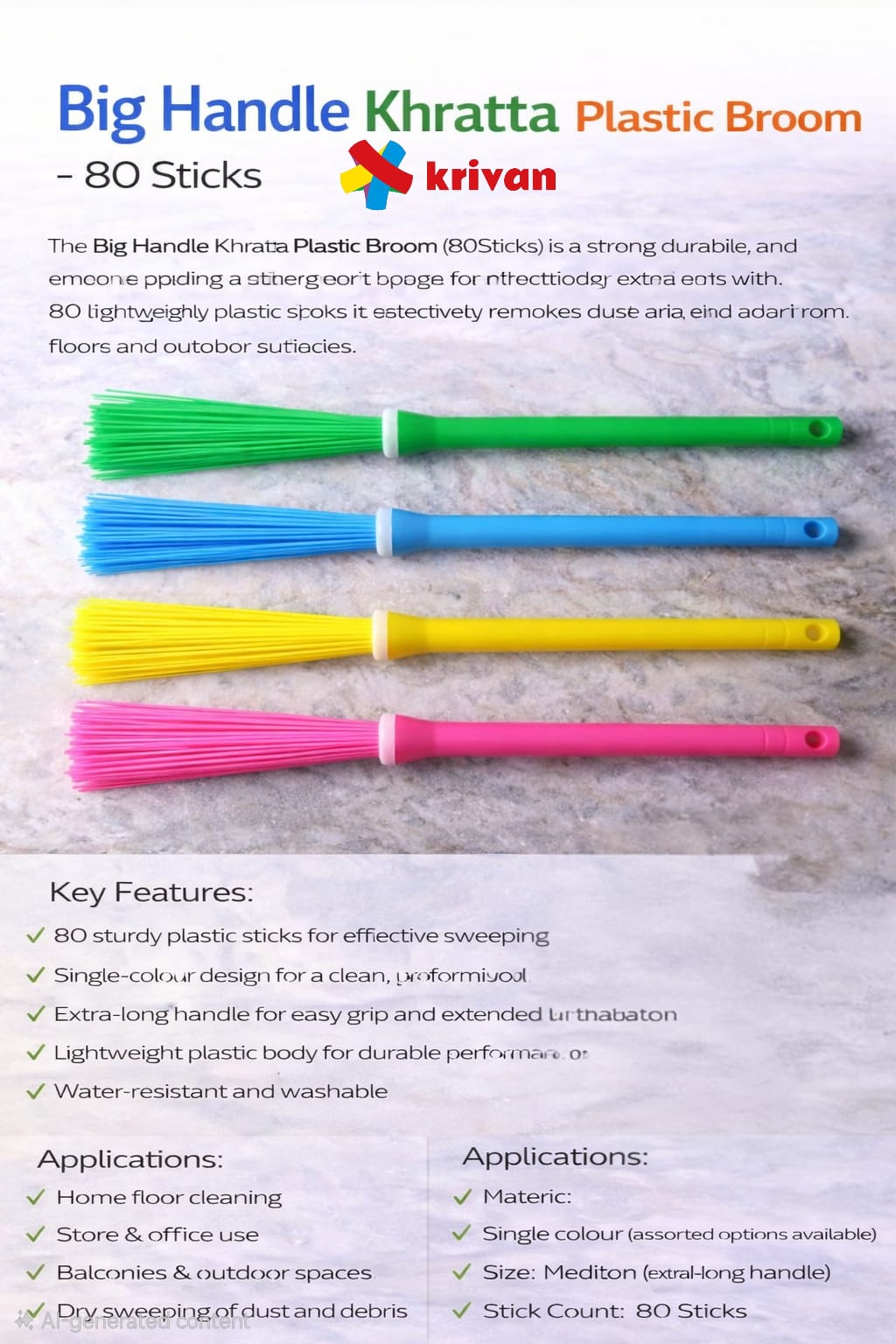 Big Handle Khratta Plastic Broom – 80 Sticks