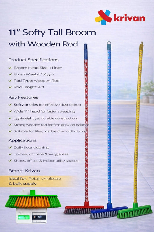 11" Softy Tall Broom with Wooden Rod
