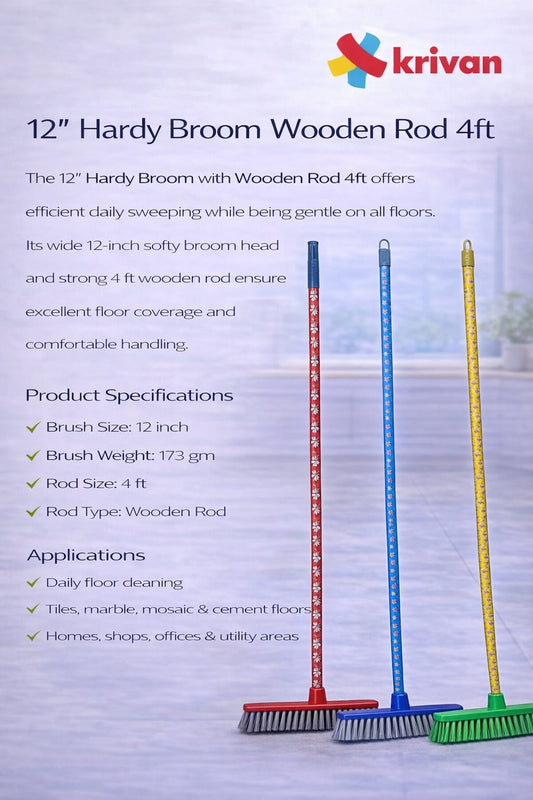 12" Hardy Broom with Wooden Rod