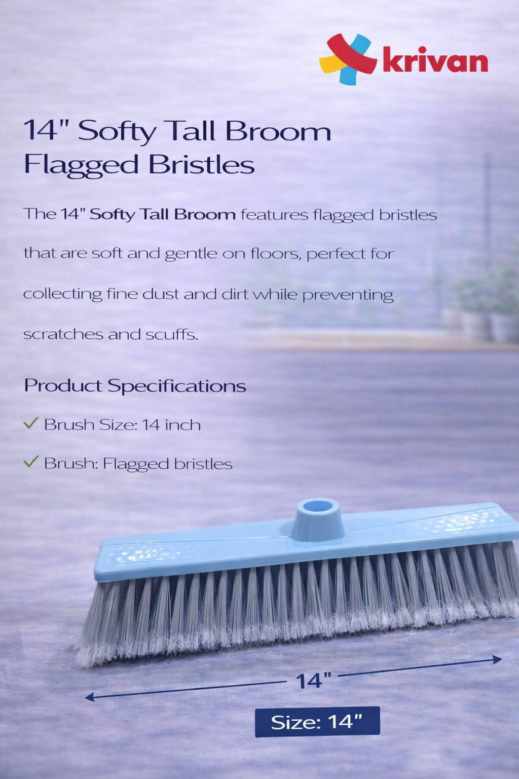 14" softy Tall Broom Flagged Bristles
