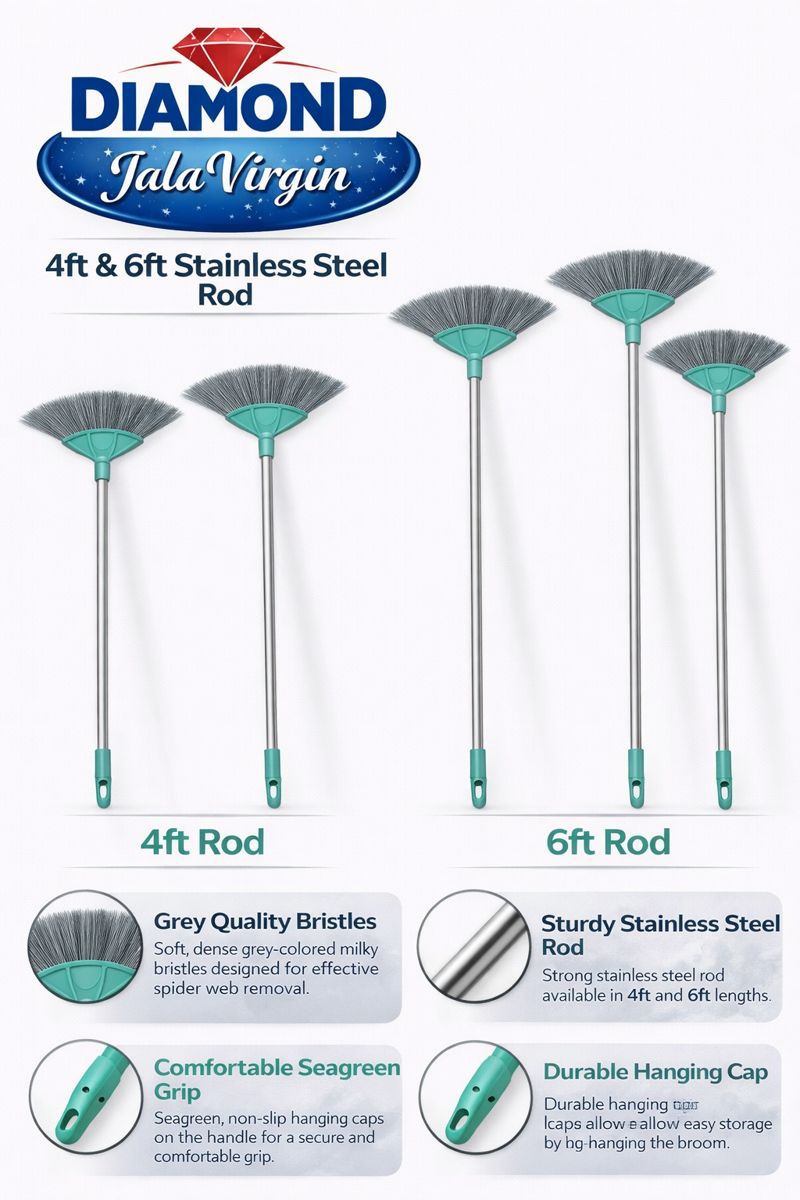 Krivan Diamond Jala/Cobweb Brush Stainless steel Rod  | Ceiling & Corner Dust Cleaning Brush