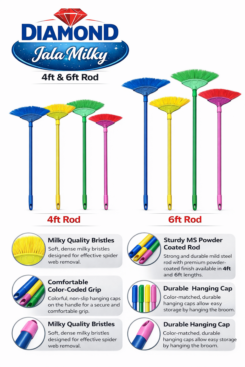 Krivan Diamond Milky Jala/Cobweb Brush | Ceiling & Corner Dust Cleaning Brush